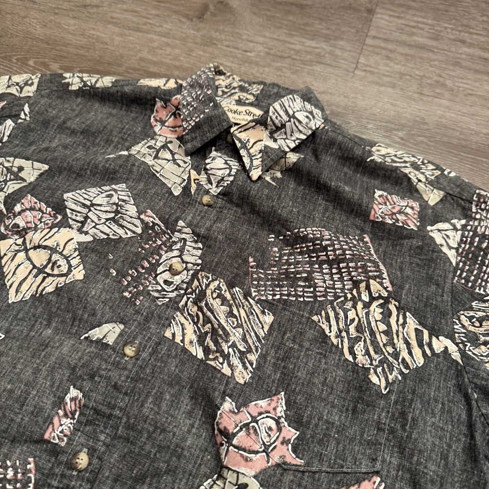 Vintage Cooke Street Shirt Mens‎ XL GRay Reverse Print Floral Hawaiian Adult
